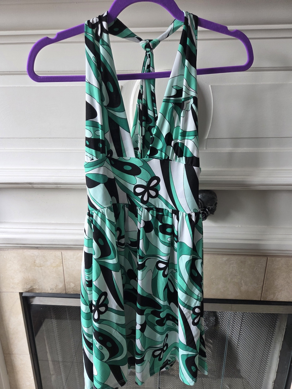 Y2K Psychedelic Halter Mini Dress Green Groovy Retro Cheryl Creations Size S